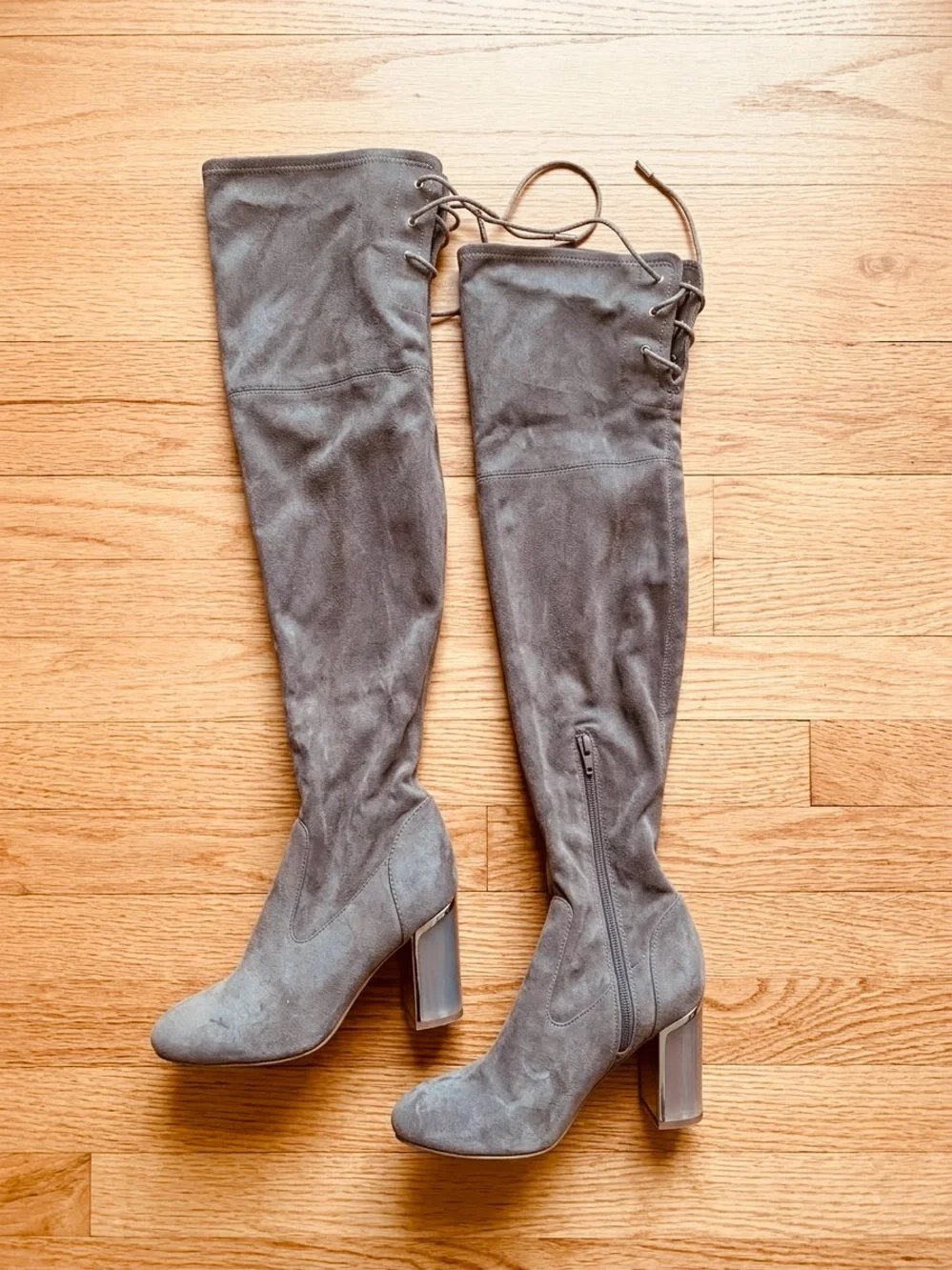 Over-the-Knee beige Suede Block Heel Boots